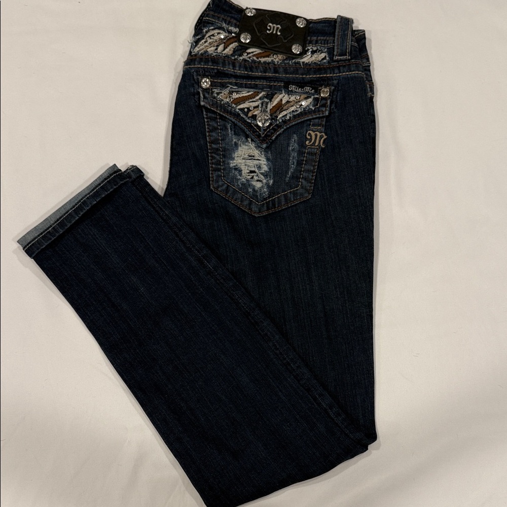 Miss Me Dark Skinny Jeans with Embellished Pockets